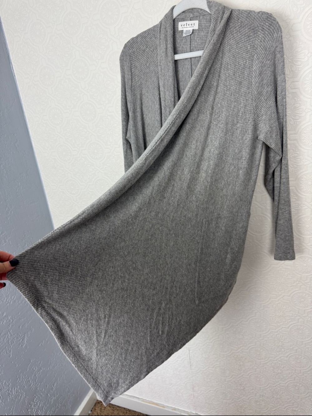Velvet‎ by Graham & Spencer Open Cardigan Medium Draped Ribbed Knit Waterfall - Picture 5 of 9